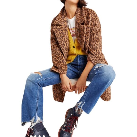 New Anthropologie See U Soon Henrietta Leopard Faux Fur Double Breasted Coat S - Picture 2 of 16